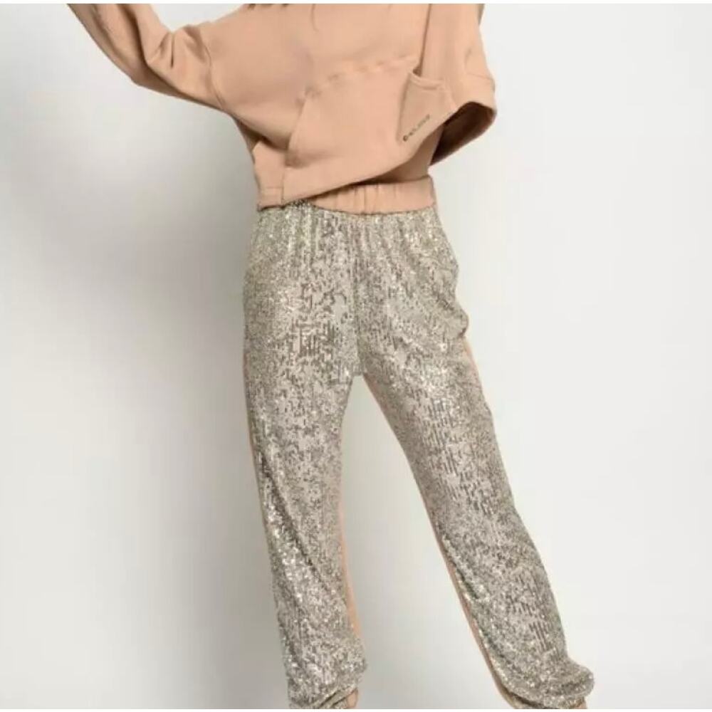 Astley Sequin Jogger Pants Small Glam Holiday Party Pants